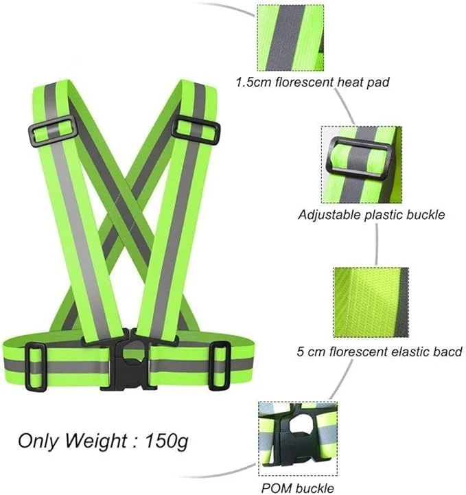 کمربند جلیقه ایمنی بازتابنده، بند قابل تنظیم با دید بالا، جلیقه بازتابنده تجهیزات هشدار دهنده یونیسکس، نوار ایمنی لیزری قابل تنظیم برای دویدن، دوچرخه سواری، پیاده روی در شب