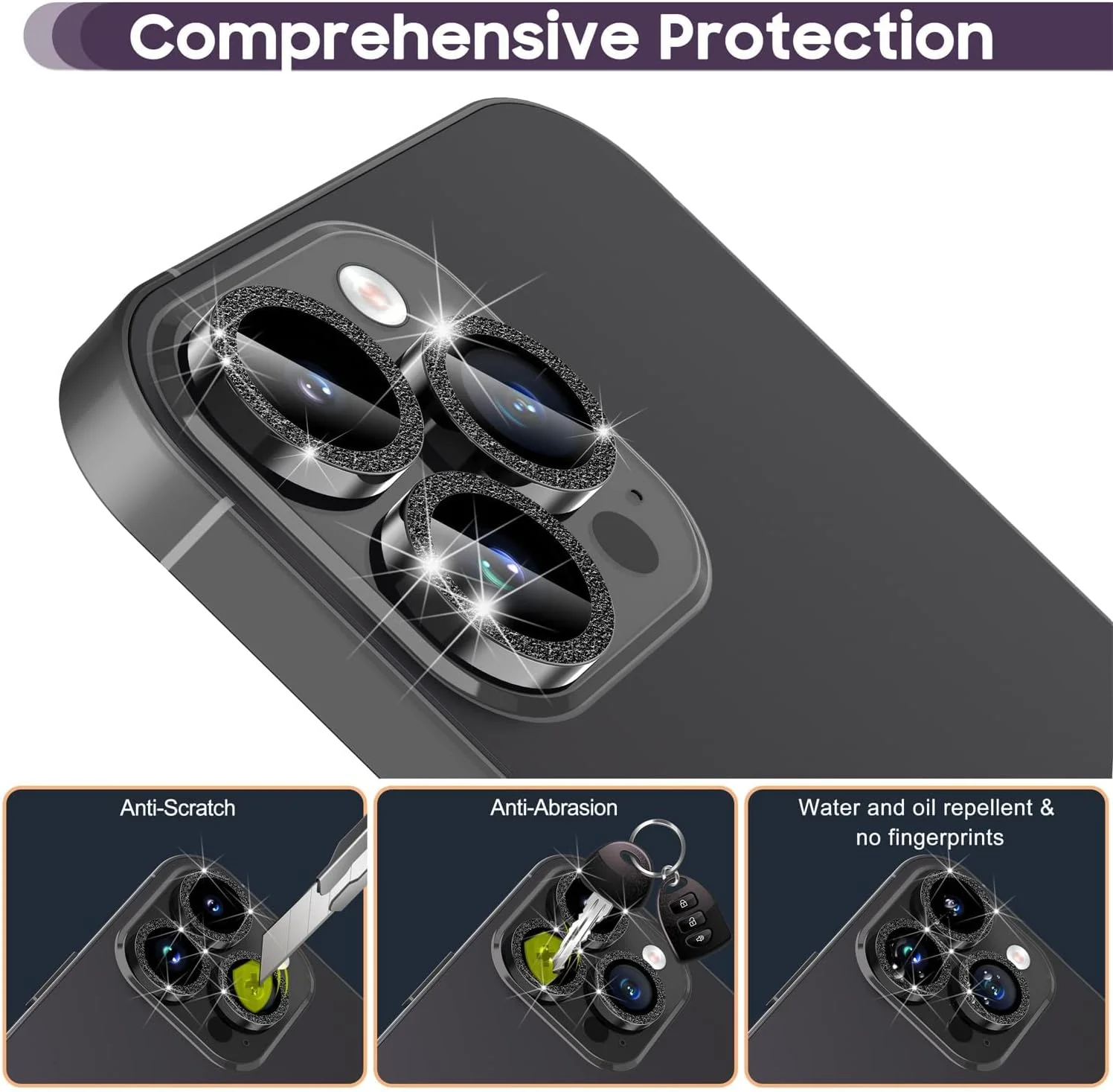 محافظ لنز دوربین KASTWAVE برای آیفون 14 پرو / 14 پرو مکس، پوشش شیشه ای تمپر شده 9H، محافظ حلقه فلزی جداگانه (مشکی) محافظ لنز دوربین KASTWAVE برای آیفون 14 پرو / 14 پرو مکس، پوشش شیشه ای تمپر شده 9H، محافظ حلقه فلزی جداگانه (مشکی)