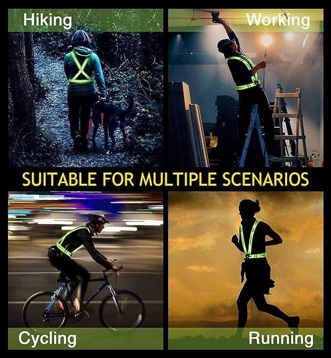 کمربند جلیقه ایمنی بازتابنده، بند قابل تنظیم با دید بالا، جلیقه بازتابنده تجهیزات هشدار دهنده یونیسکس، نوار ایمنی لیزری قابل تنظیم برای دویدن، دوچرخه سواری، پیاده روی در شب