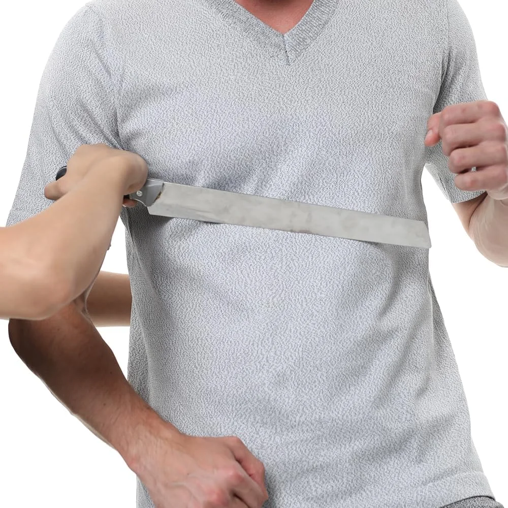 ژاکت زیپ‌دار تک رو بافتنی - مقاوم در برابر سایش/مقاوم در برابر برش، ضد گاز گرفتگی، ضد پارگی، ضد ضربه، تی شرت، جلیقه ضد برش و ضد ضربه، برای محافظت از ایمنی شخصی، خاکستری روشن-L