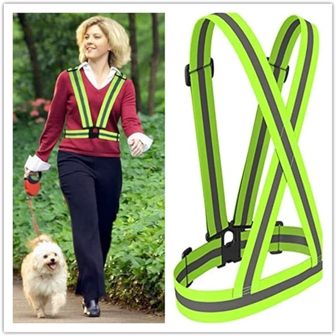 کمربند جلیقه ایمنی بازتابنده، بند قابل تنظیم با دید بالا، جلیقه بازتابنده تجهیزات هشدار دهنده یونیسکس، نوار ایمنی لیزری قابل تنظیم برای دویدن، دوچرخه سواری، پیاده روی در شب