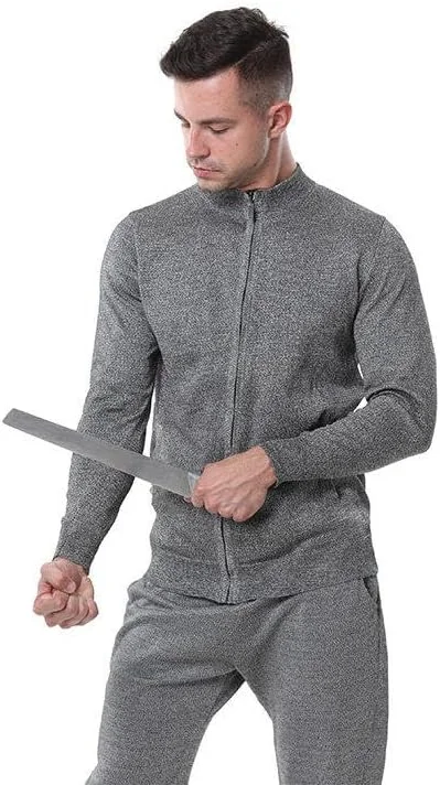 ژاکت زیپی بافتنی یک طرفه - مقاوم در برابر سایش/مقاوم در برابر برش، ضد گاز گرفتگی، ضد پارگی، ضد ضربه، تی شرت، جلیقه ضد برش و ضد ضربه، برای محافظت از ایمنی شخصی، خاکستری-2XL