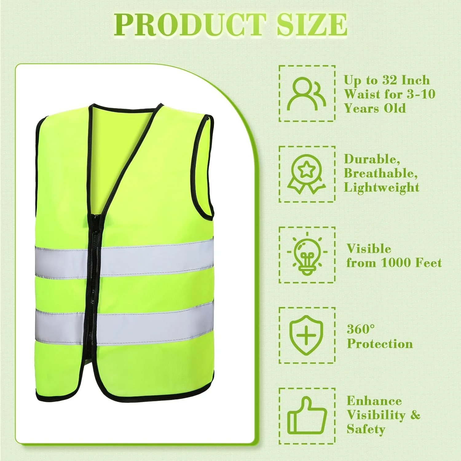 یونی‌تایپ 4 عدد جلیقه ایمنی بازتابنده کودکانه، جلیقه نئون دید بالا، جلیقه ترافیکی ساختمانی برای دوچرخه‌سواری، دویدن و اسکی