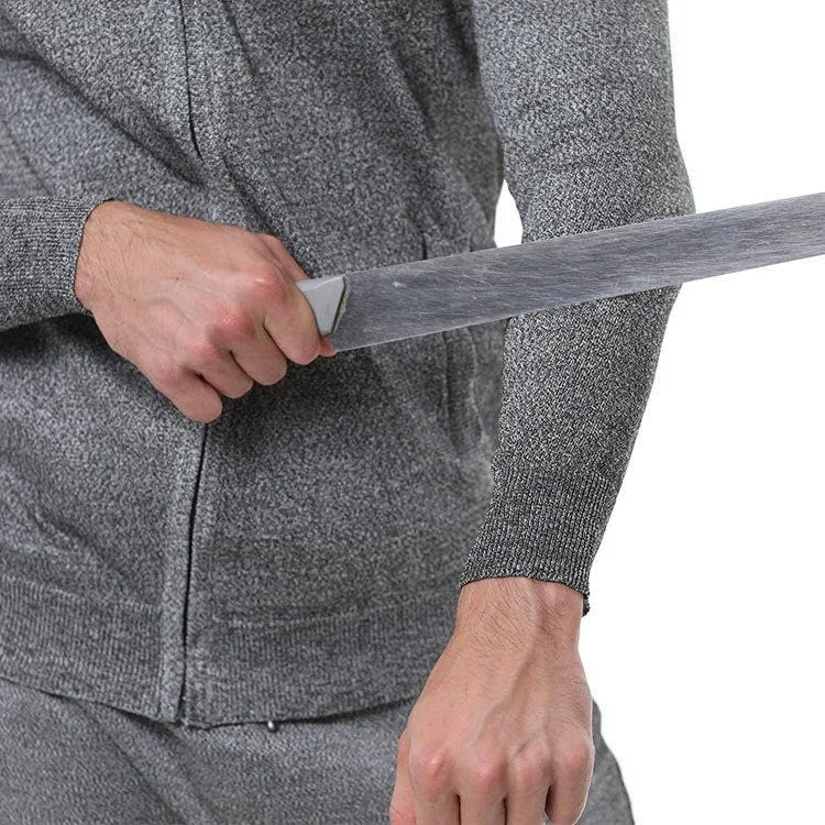 ژاکت زیپی بافتنی یک طرفه - مقاوم در برابر سایش/مقاوم در برابر برش، ضد گاز گرفتگی، ضد پارگی، ضد ضربه، تی شرت، جلیقه ضد برش و ضد ضربه، برای محافظت از ایمنی شخصی، خاکستری-2XL