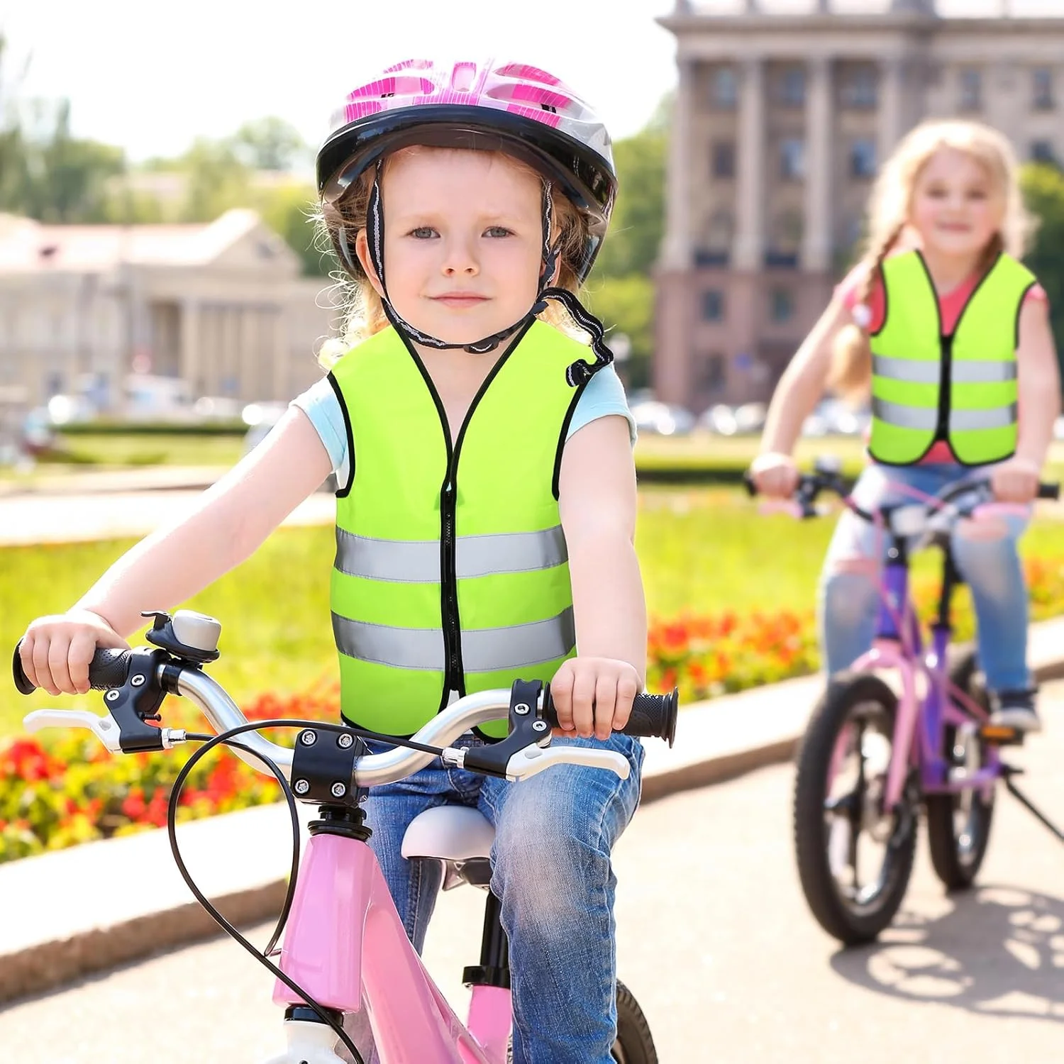 یونی‌تایپ 4 عدد جلیقه ایمنی بازتابنده کودکانه، جلیقه نئون دید بالا، جلیقه ترافیکی ساختمانی برای دوچرخه‌سواری، دویدن و اسکی