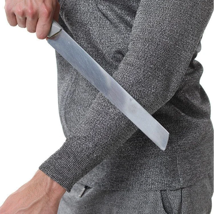 ژاکت زیپی بافتنی یک طرفه - مقاوم در برابر سایش/مقاوم در برابر برش، ضد گاز گرفتگی، ضد پارگی، ضد ضربه، تی شرت، جلیقه ضد برش و ضد ضربه، برای محافظت از ایمنی شخصی، خاکستری-2XL