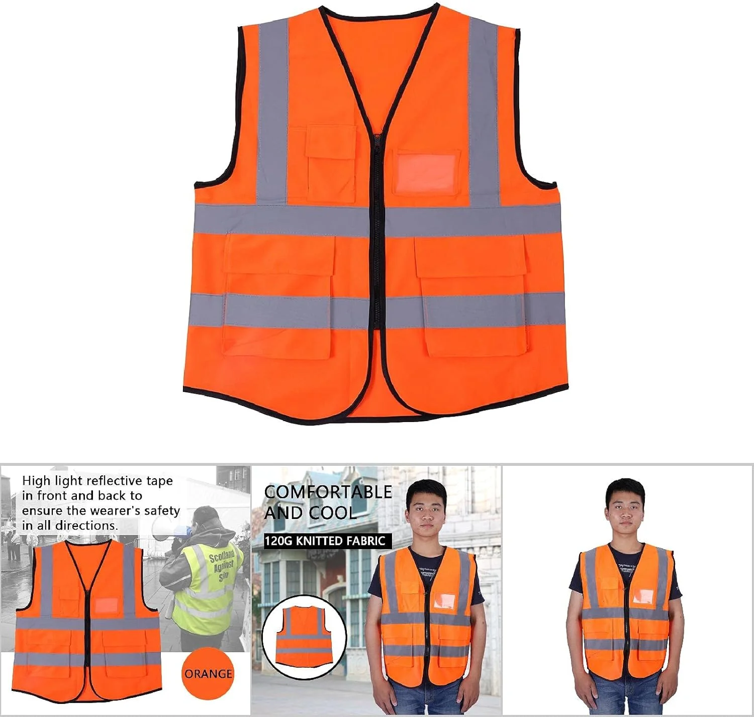 جلیقه بازتابنده NDNCZDHC، جلیقه ایمنی ساختمانی، جلیقه دید بالا، جلیقه های ایمنی برای کارگران ساختمانی و عابرین پیاده (نارنجی)