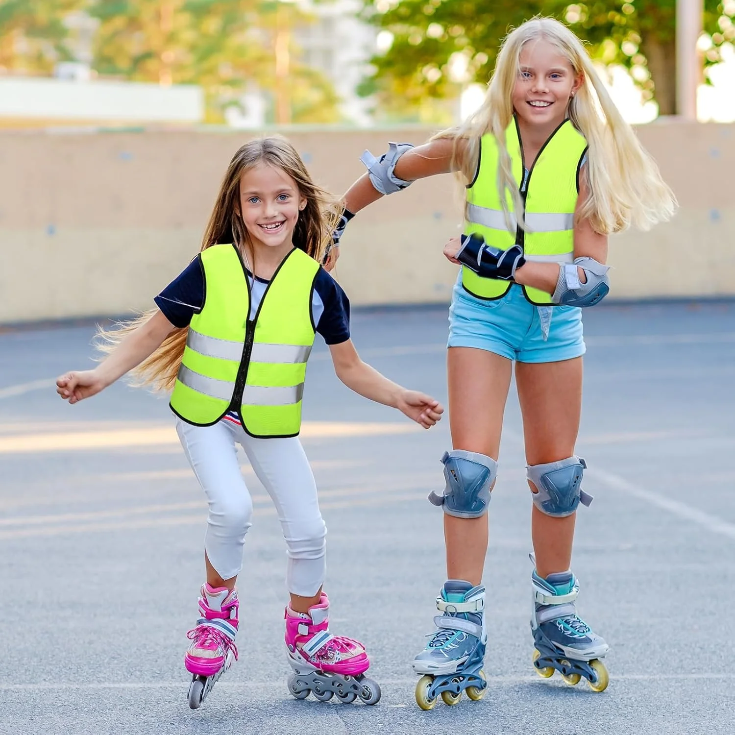 یونی‌تایپ 4 عدد جلیقه ایمنی بازتابنده کودکانه، جلیقه نئون دید بالا، جلیقه ترافیکی ساختمانی برای دوچرخه‌سواری، دویدن و اسکی