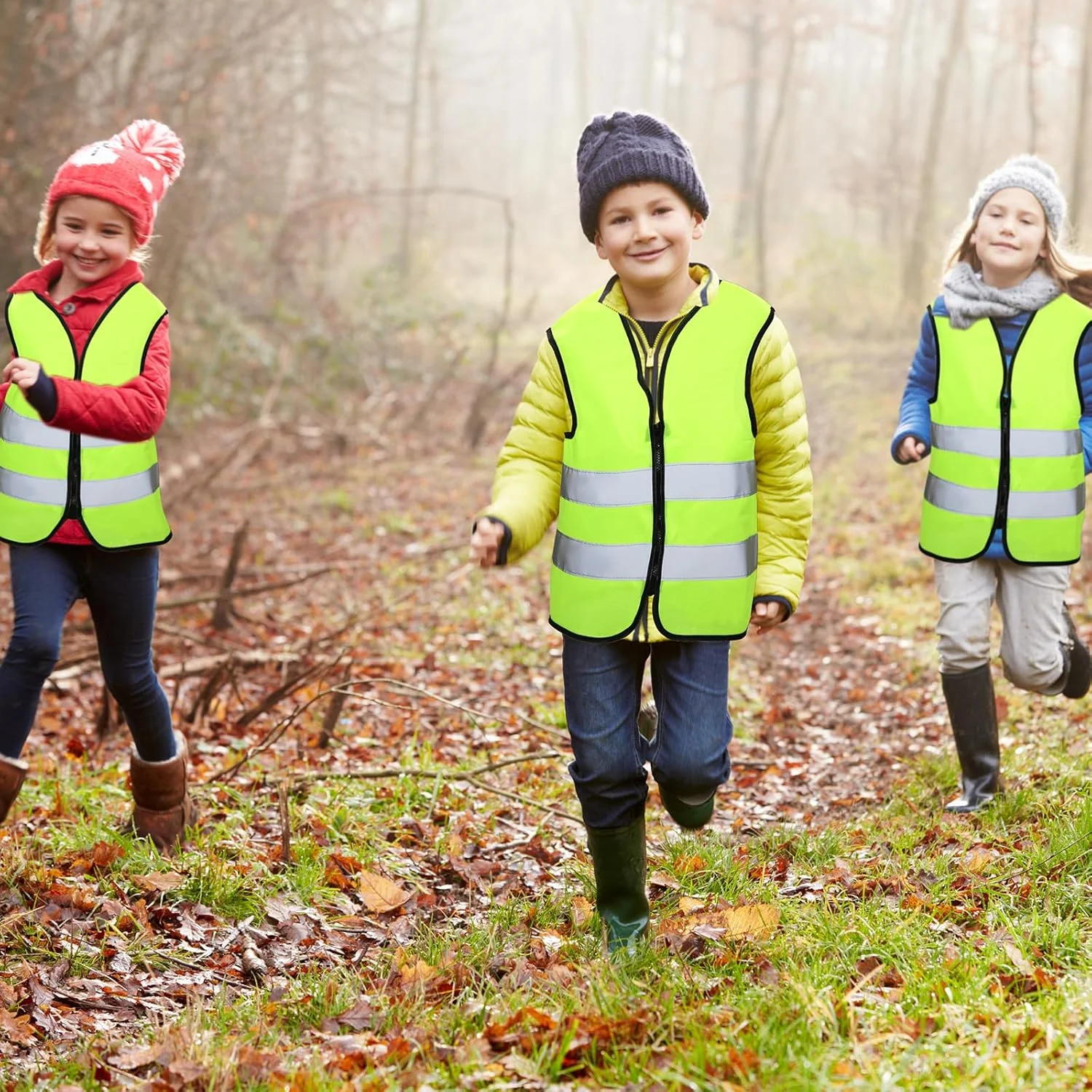 یونی‌تایپ 4 عدد جلیقه ایمنی بازتابنده کودکانه، جلیقه نئون دید بالا، جلیقه ترافیکی ساختمانی برای دوچرخه‌سواری، دویدن و اسکی