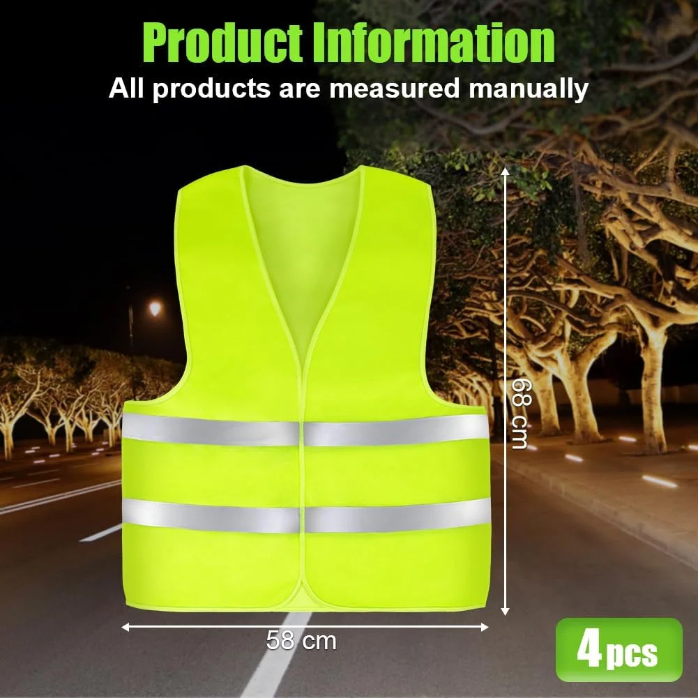 AYBUY بسته 4 عددی جلیقه بازتابنده دید بالا، جلیقه های دید بالا برای کودکان، ژاکت دید بالا برای ایمنی، جلیقه ایمنی унисекс برای کار ترافیکی، دویدن، نقشه برداری و جلیقه ساختمانی نگهبان امنیتی