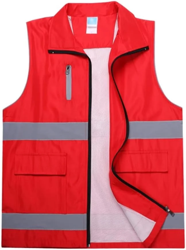 جلیقه ایمنی دید بالا TZKUA، جلیقه ایمنی، جلیقه بازتابنده دید بالا با جیب، جلیقه ساختمانی ایمنی برای کار در فضای باز، دویدن و پیاده روی، جلیقه ایمنی بازتابنده تنفسی