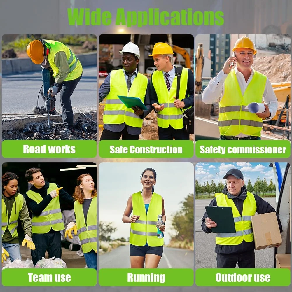 AYBUY بسته 4 عددی جلیقه بازتابنده دید بالا، جلیقه های دید بالا برای کودکان، ژاکت دید بالا برای ایمنی، جلیقه ایمنی унисекс برای کار ترافیکی، دویدن، نقشه برداری و جلیقه ساختمانی نگهبان امنیتی