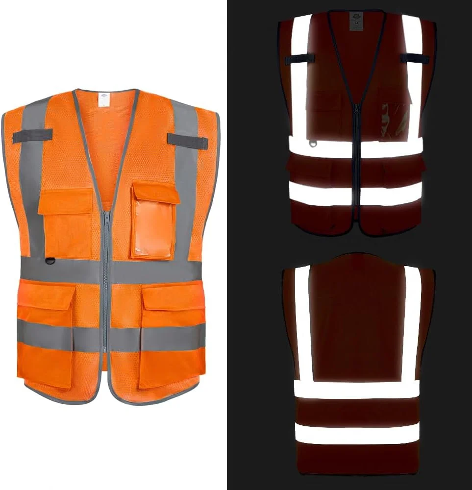 جلیقه ایمنی توری دید بالا Dazonity با جیب های متعدد و زیپ، مناسب برای مردان و زنان، کار، ساخت و ساز، نقشه برداری