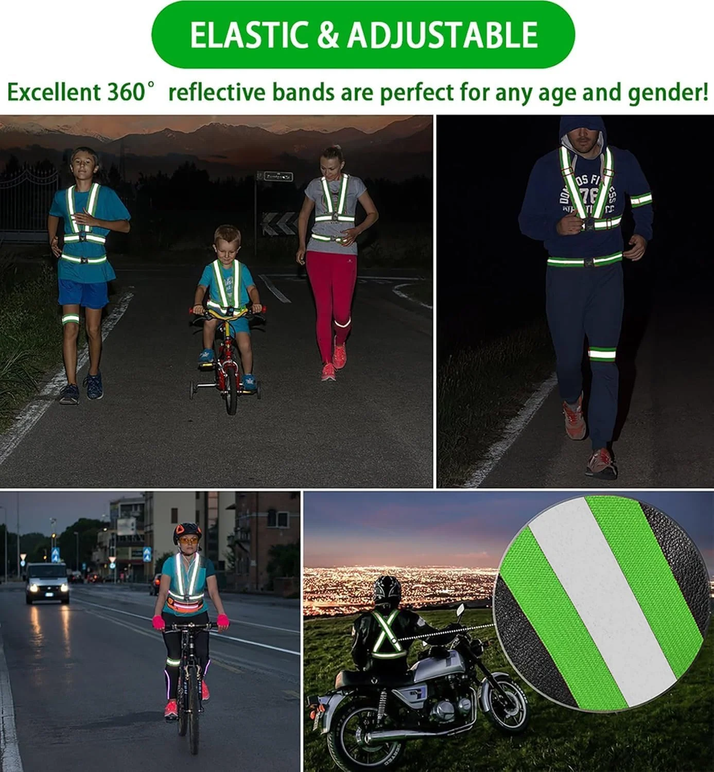 جلیقه شبرنگ کمربند درخشان شبرنگ با نوار بازتابنده جلیقه ایمنی الاستیک قابل تنظیم جلیقه شبرنگ بیرونی دید بالا فوق سبک و راحت برای دویدن و پیاده روی