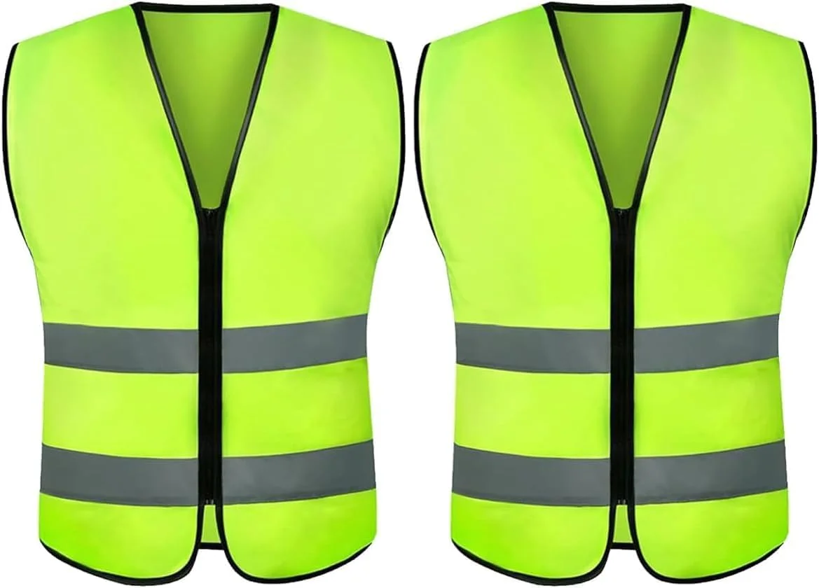 جلیقه ایمنی بازتابنده Silk Route - رنگ نئون روشن با نوارهای بازتابنده 2 اینچی - جلوی زیپ