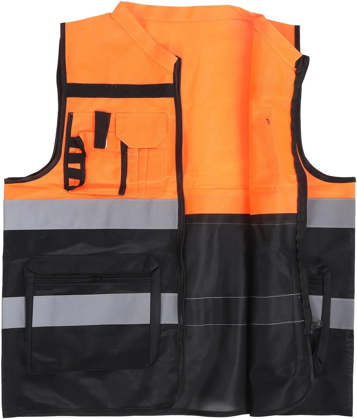 جلیقه دید بالا، جلیقه ایمنی دید بالا با نوارهای بازتابنده طراحی یونیسکس، جلیقه ساختمانی برای شب، انبار، مدیریت پارکینگ (XXXL)