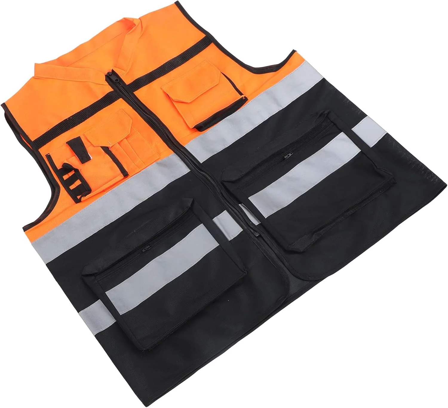 جلیقه دید بالا، جلیقه ایمنی دید بالا با نوارهای بازتابنده طراحی یونیسکس، جلیقه ساختمانی برای شب، انبار، مدیریت پارکینگ (XXXL)