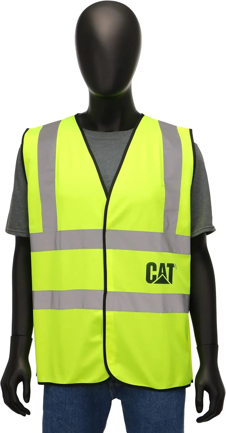 جلیقه ایمنی بسیار نمایان کاترپیلار Cat CAT0195012X - فلورسنت، سایز XX-بزرگ، تنفس پذیر، جلیقه ترافیکی سبک وزن با نوار بازتابنده