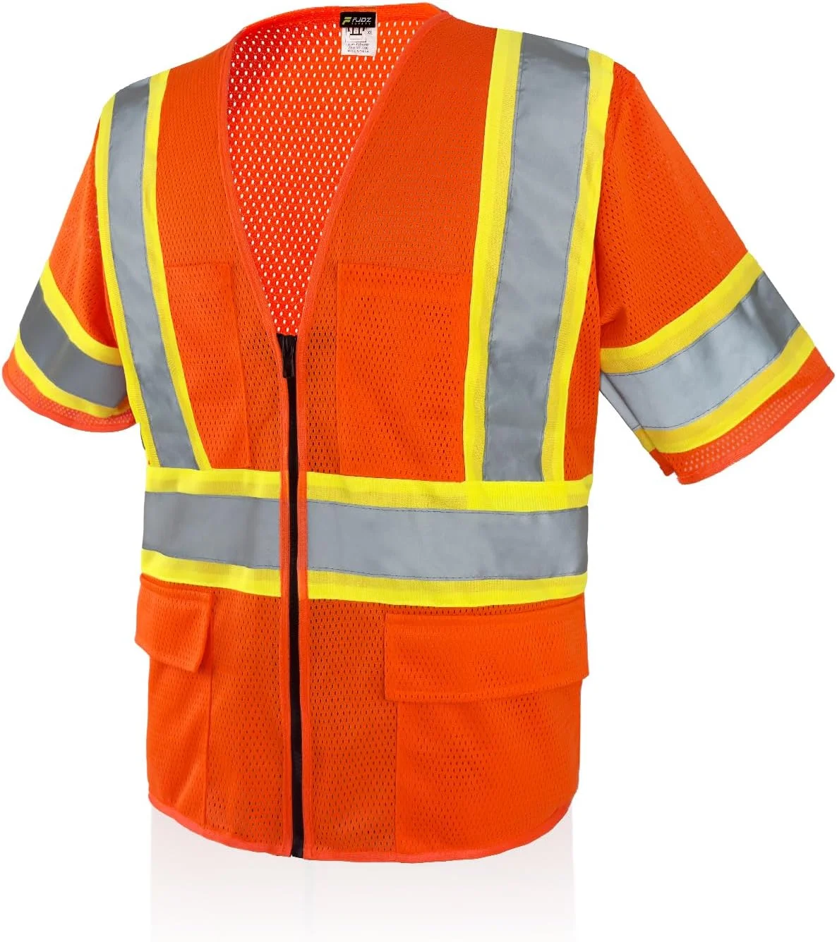 جلیقه ایمنی بازتابنده دید بالا FJDZ SAFETY با جیب، جلیقه توری سبک وزن برای مردان و زنان نارنجی/زرد
