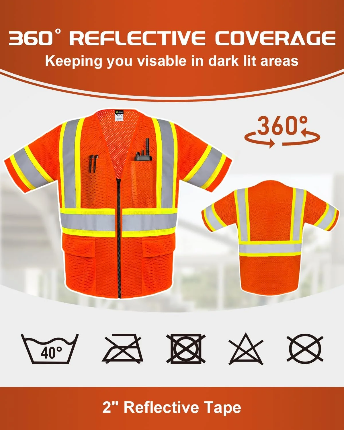 جلیقه ایمنی بازتابنده دید بالا FJDZ SAFETY با جیب، جلیقه توری سبک وزن برای مردان و زنان نارنجی/زرد