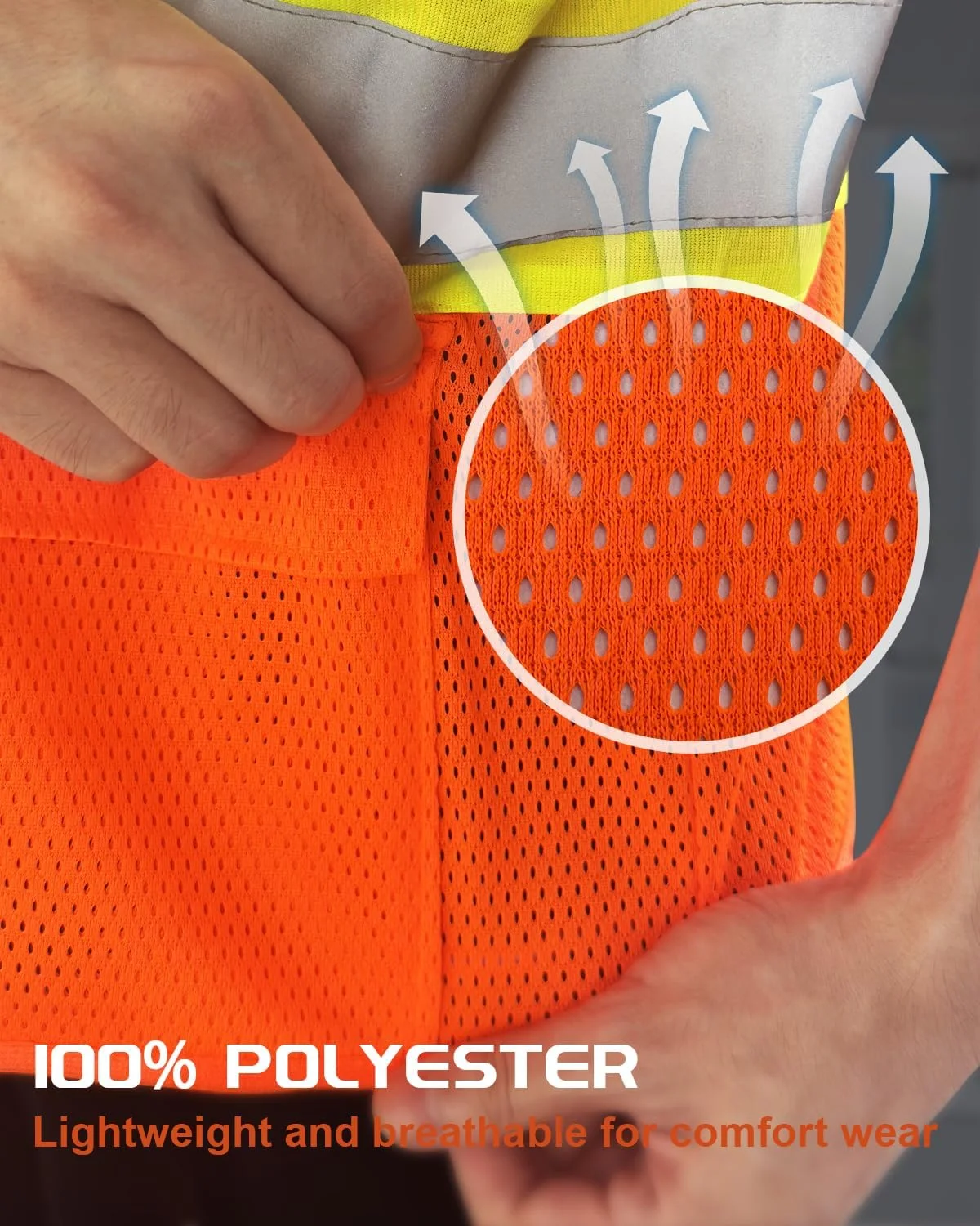 جلیقه ایمنی بازتابنده دید بالا FJDZ SAFETY با جیب، جلیقه توری سبک وزن برای مردان و زنان نارنجی/زرد