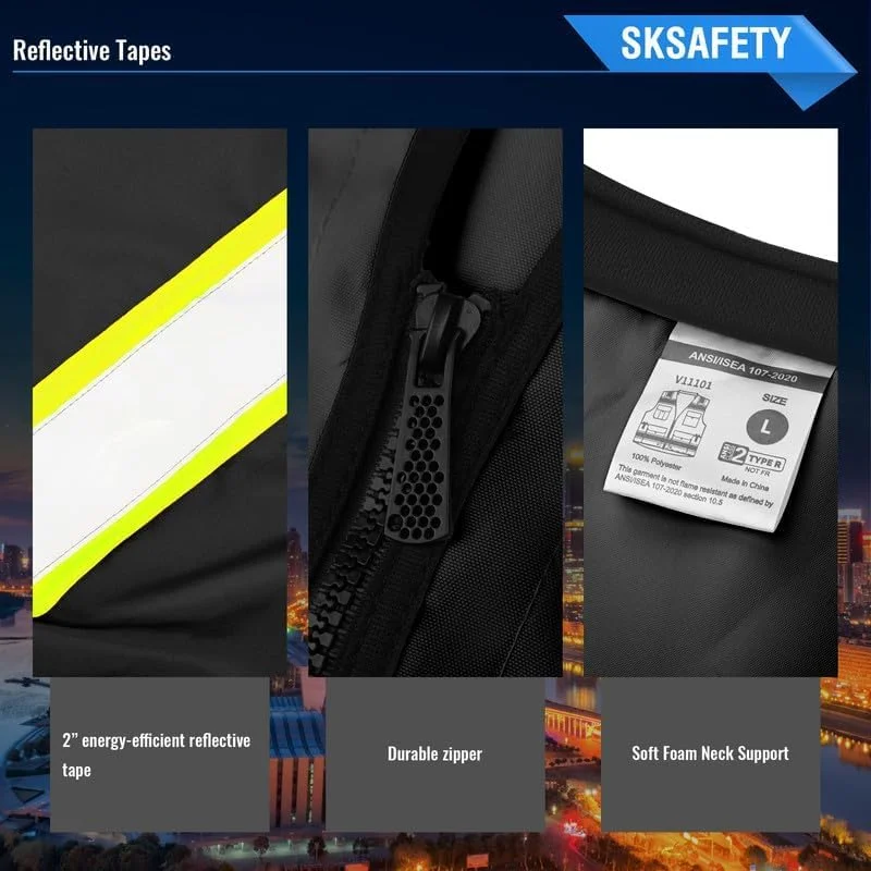 جلیقه ایمنی حرفه ای SKSAFETY با 12 جیب، جلیقه دید بالا کلاس 2، ANSI/ISEA جلیقه ایمنی حرفه ای SKSAFETY با 12 جیب، جلیقه دید بالا کلاس 2، ANSI/ISEA