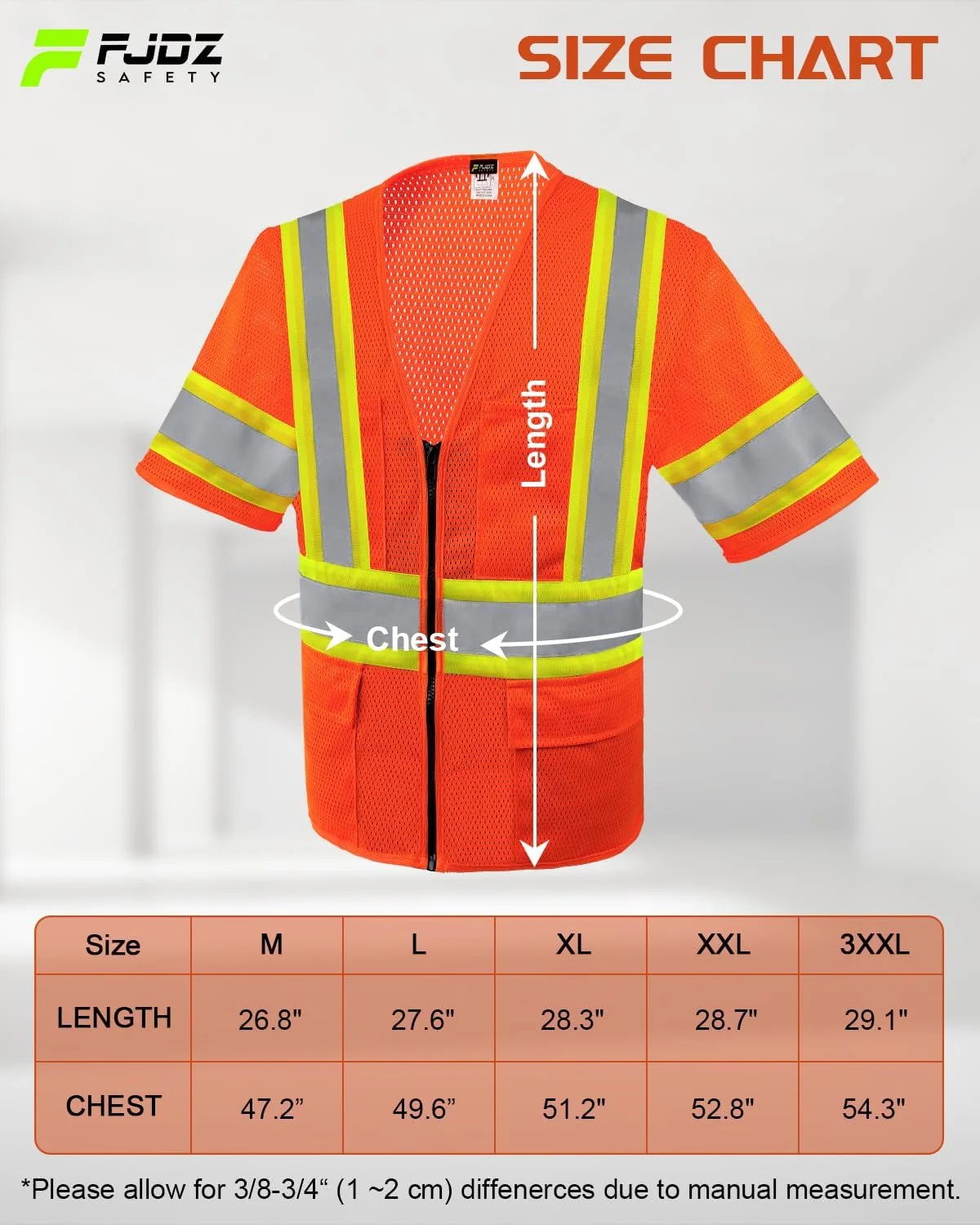 جلیقه ایمنی بازتابنده دید بالا FJDZ SAFETY با جیب، جلیقه توری سبک وزن برای مردان و زنان نارنجی/زرد