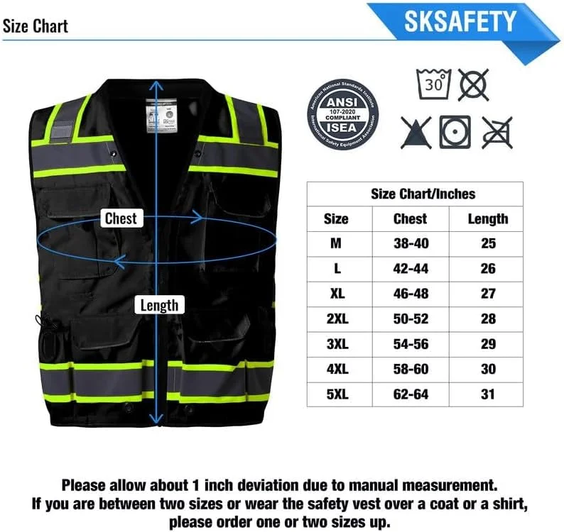 جلیقه ایمنی حرفه ای SKSAFETY با 12 جیب، جلیقه دید بالا کلاس 2، ANSI/ISEA جلیقه ایمنی حرفه ای SKSAFETY با 12 جیب، جلیقه دید بالا کلاس 2، ANSI/ISEA