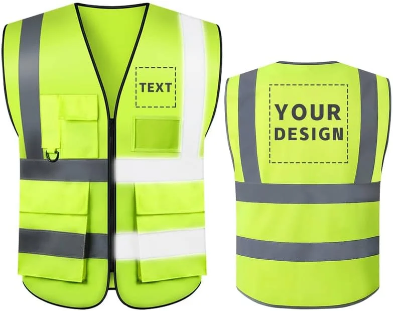 جلیقه دید بالا با لوگوی سفارشی و 5 جیب، جلیقه ایمنی بازتابنده کلاس 2 برای لباس کار محافظتی مردانه در فضای باز