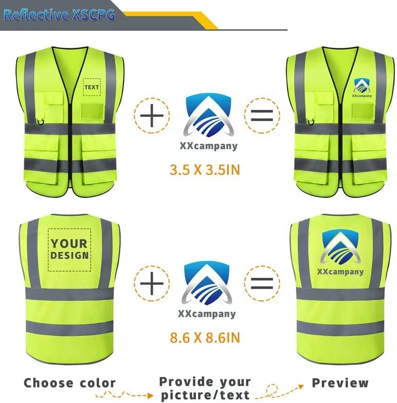 جلیقه دید بالا با لوگوی سفارشی و 5 جیب، جلیقه ایمنی بازتابنده کلاس 2 برای لباس کار محافظتی مردانه در فضای باز
