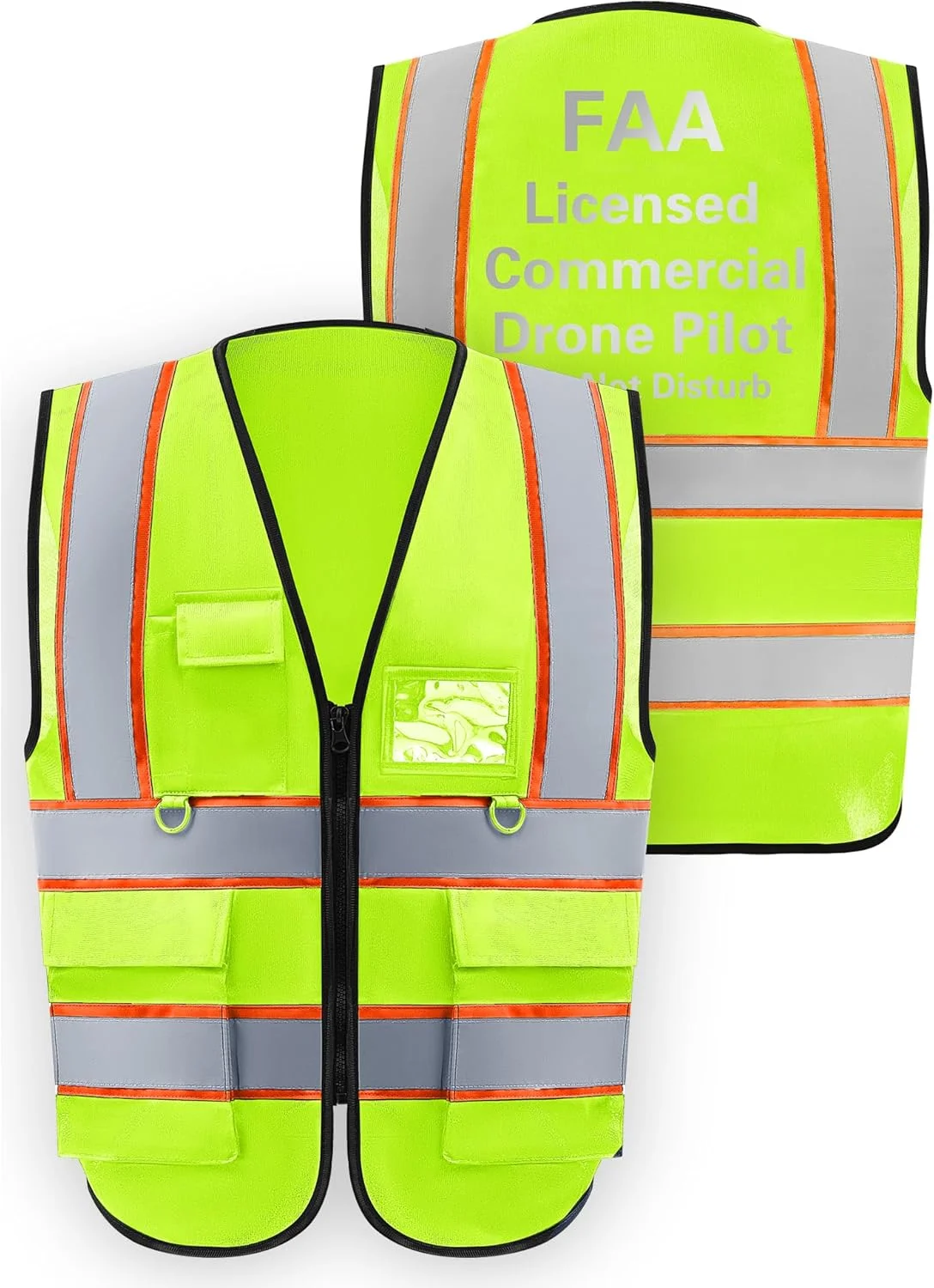 Copkim 2 عدد جلیقه دید بالا FAA با نوارهای بازتابنده، جلیقه ایمنی خلبان پهپاد زیپ دار، جلیقه پهپاد سبز فلورسنت برای مردان و زنان، سایز ایکس لارج