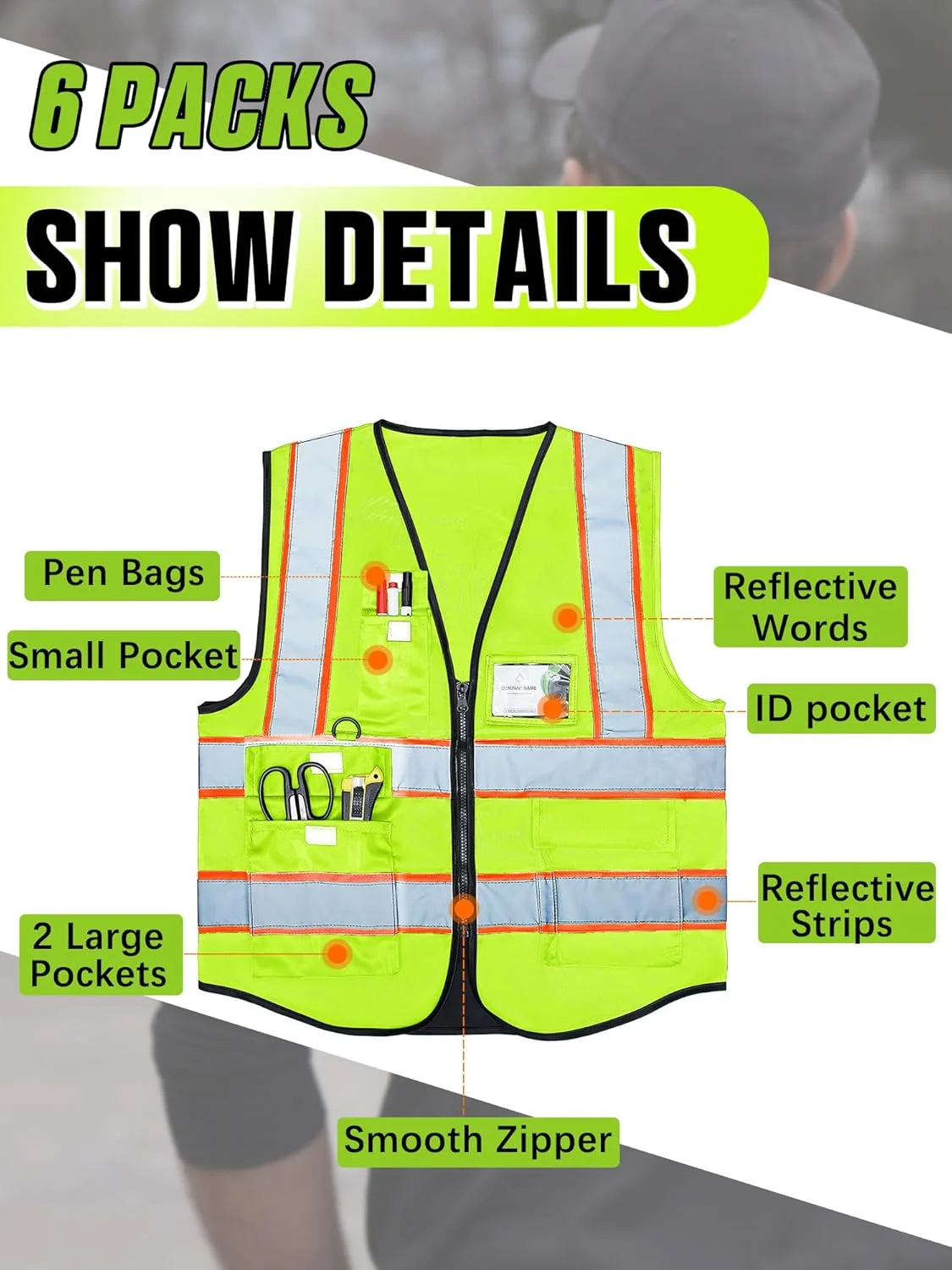 Copkim 2 عدد جلیقه دید بالا FAA با نوارهای بازتابنده، جلیقه ایمنی خلبان پهپاد زیپ دار، جلیقه پهپاد سبز فلورسنت برای مردان و زنان، سایز ایکس لارج