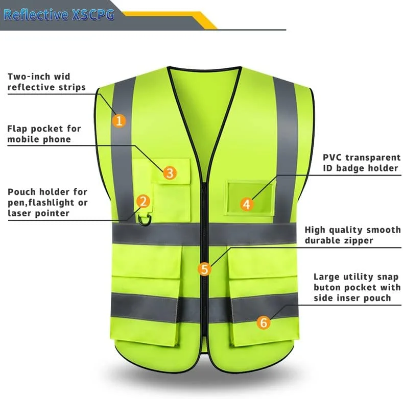 جلیقه دید بالا با لوگوی سفارشی و 5 جیب، جلیقه ایمنی بازتابنده کلاس 2 برای لباس کار محافظتی مردانه در فضای باز