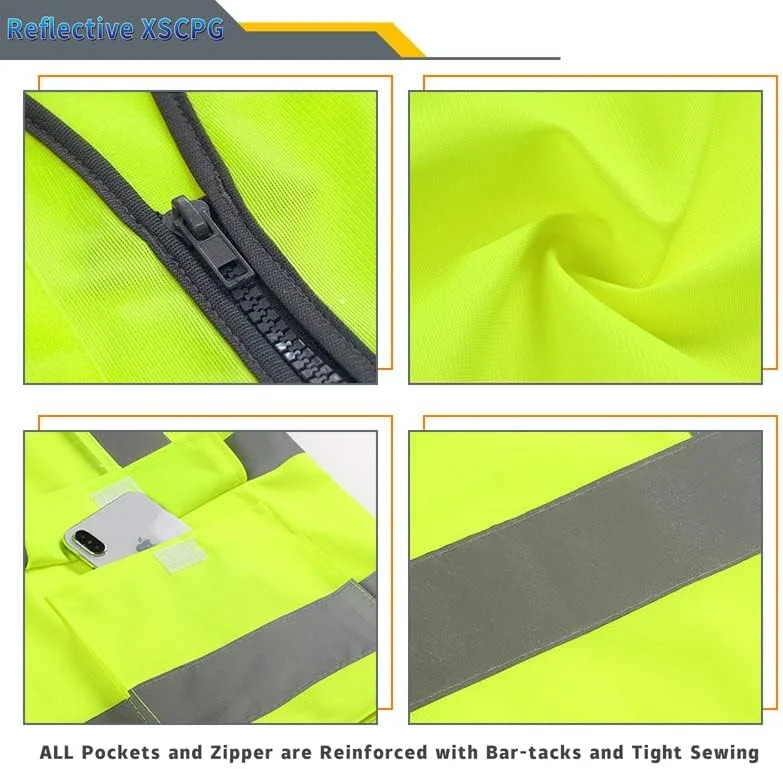 جلیقه دید بالا با لوگوی سفارشی و 5 جیب، جلیقه ایمنی بازتابنده کلاس 2 برای لباس کار محافظتی مردانه در فضای باز