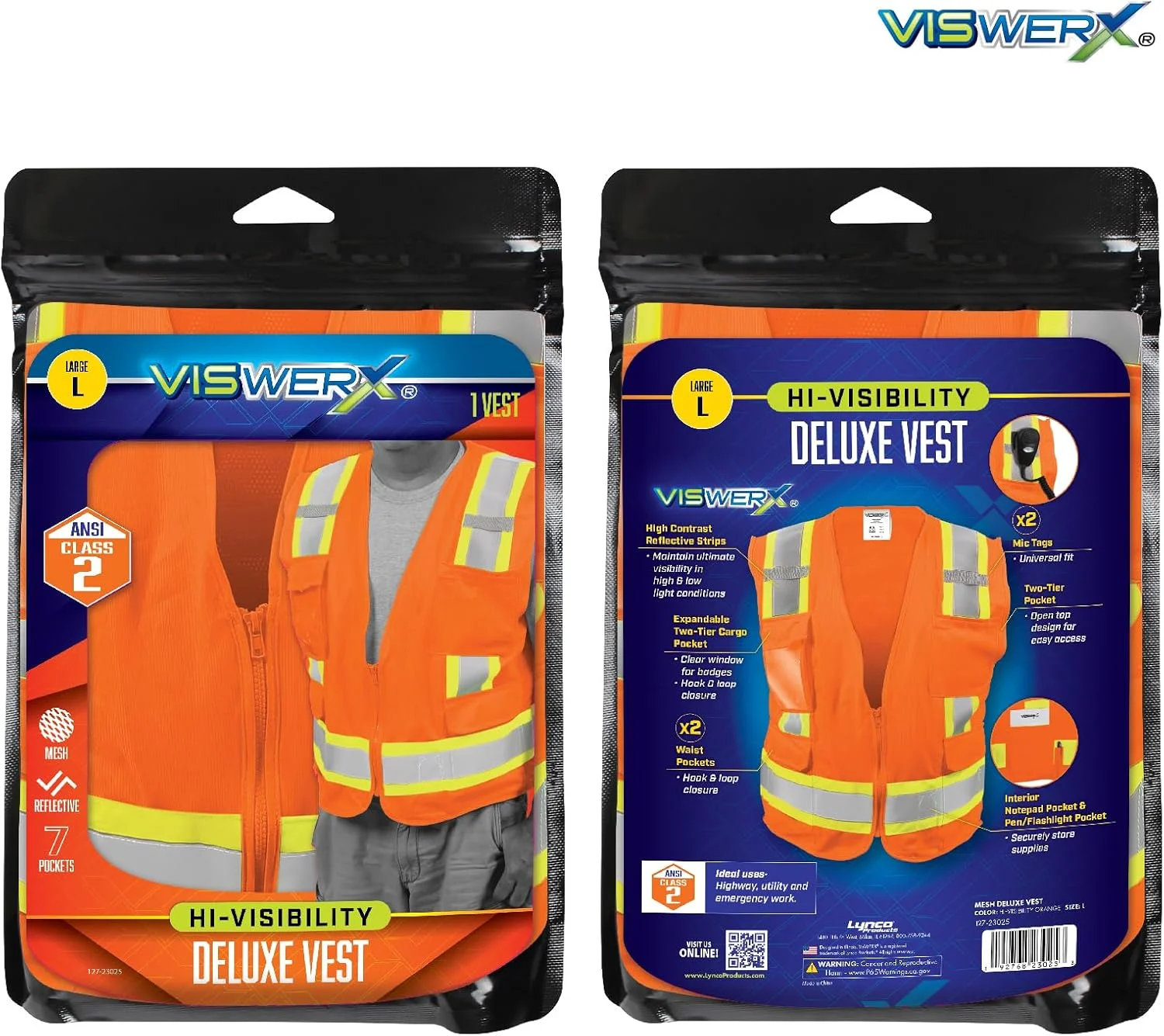 جلیقه ایمنی نارنجی VisWERX با دید بالا - ANSI CL2 - جلیقه ایمنی، جلیقه بازتابنده برای کار، ساخت و ساز و مناطق پر تردد