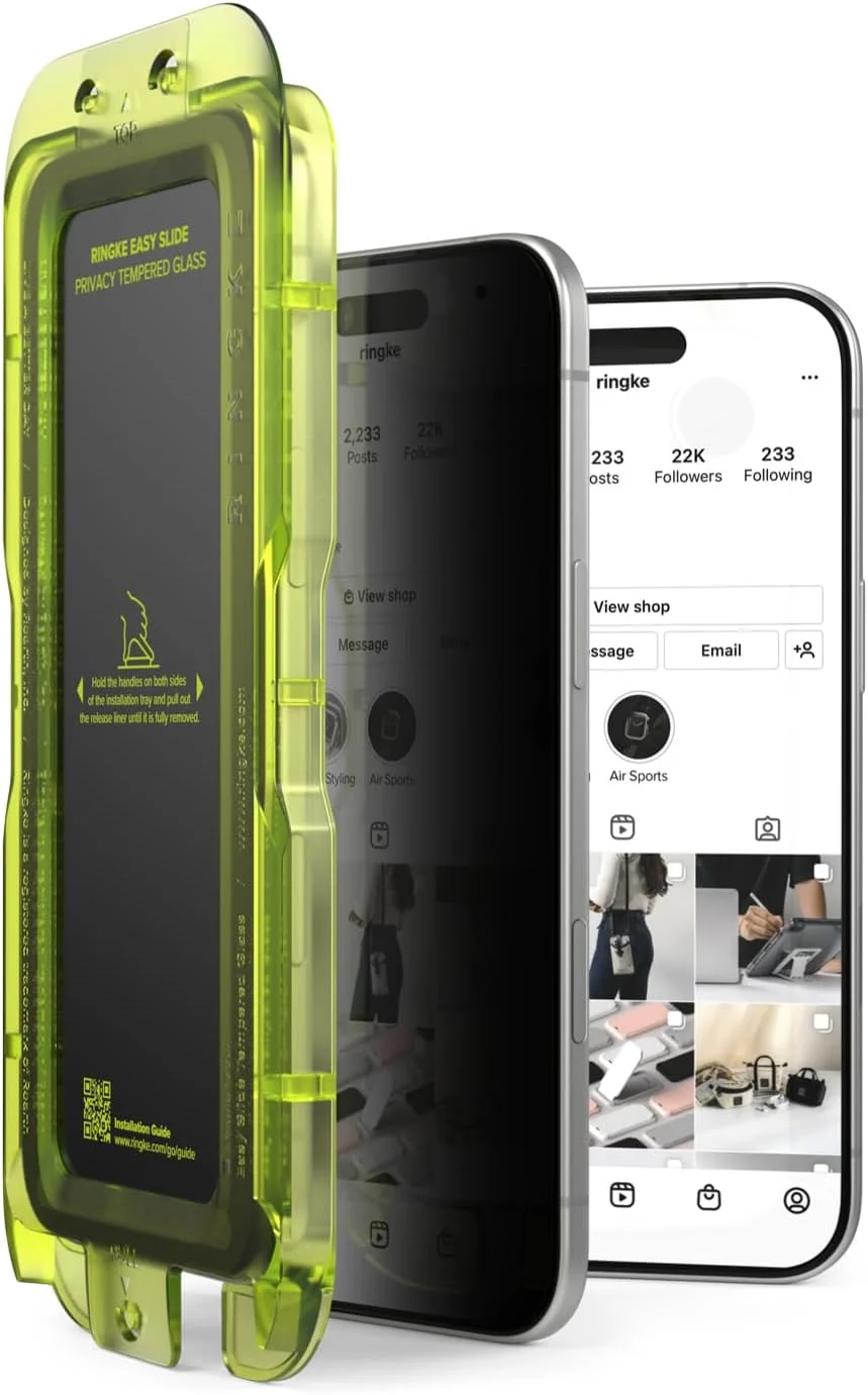 محافظ صفحه نمایش حریم خصوصی Ringke Easy Slide برای آیفون ایر به همراه ابزار نصب [دو عددی] [ضد جاسوسی] کیفیت HD مقاوم در برابر خراش شیشه حرارت دیده 9H
