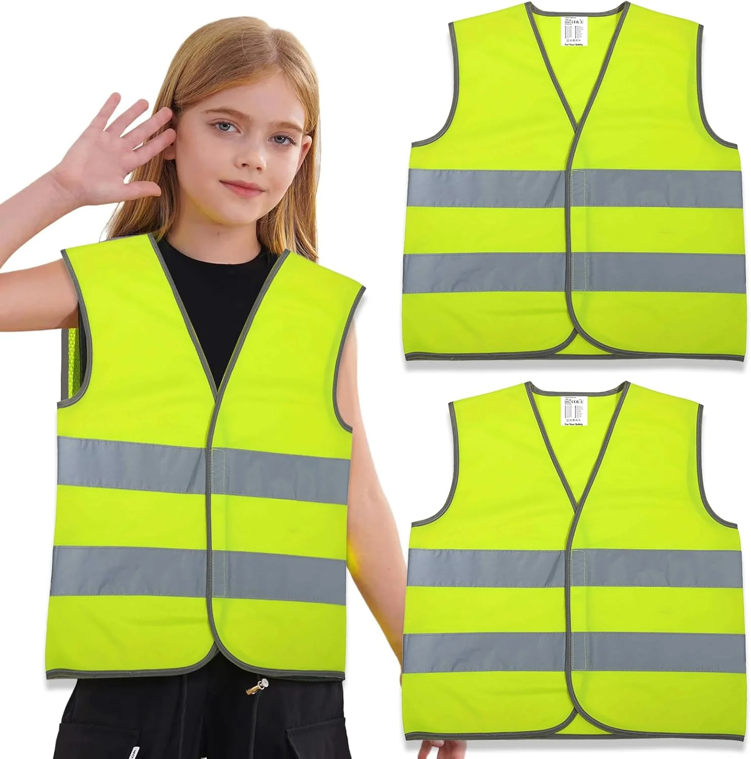 ست 2 عددی جلیقه ایمنی دید بالا، جلیقه های دید بالا برای کودکان، جلیقه دید بالا برای کودکان با نوارهای بازتابنده، جلیقه ایمنی مدرسه برای کودکان دختر و پسر، مناسب برای دوچرخه سواری شبانه، دویدن، رویدادهای عصرانه (L)