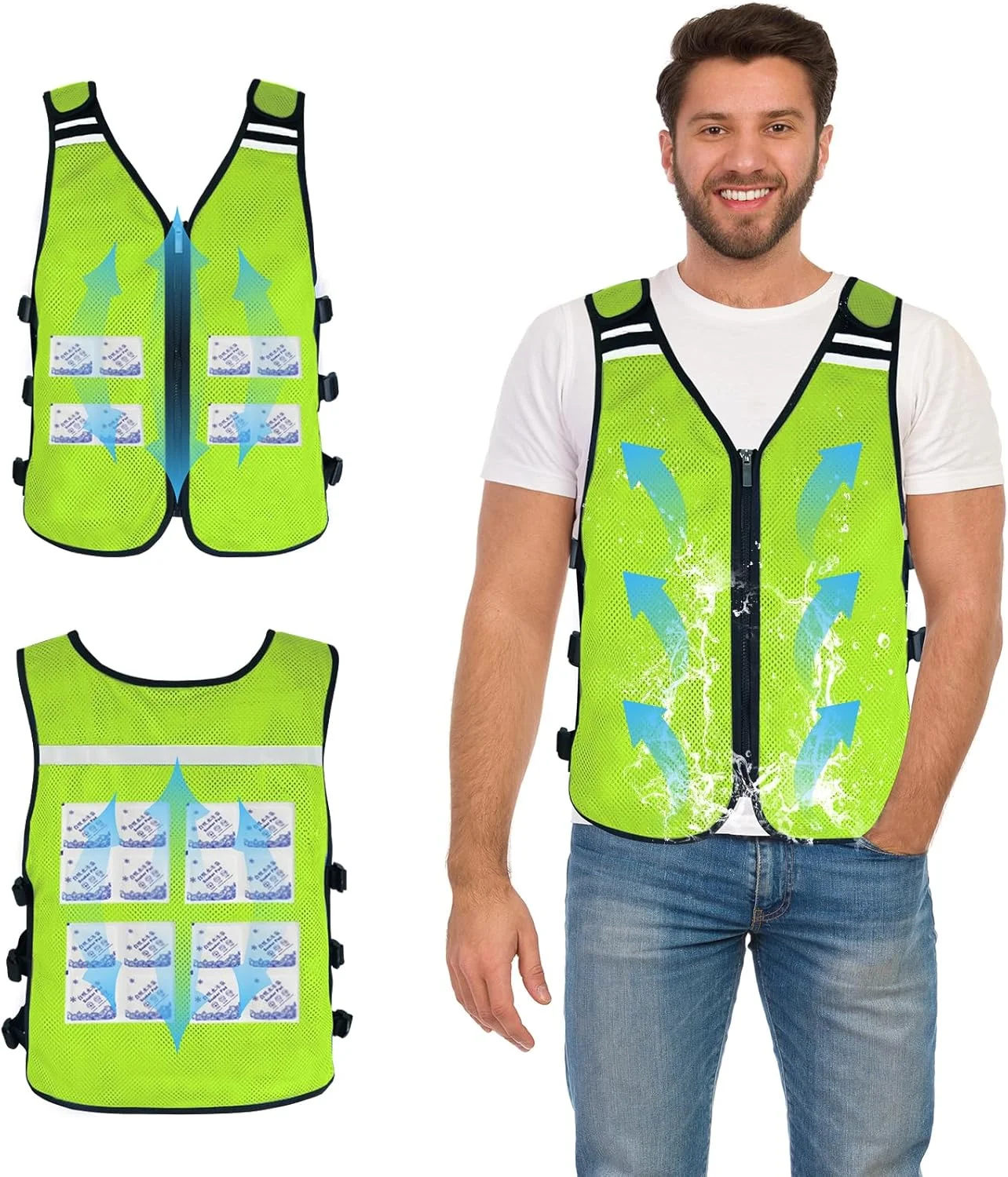 جلیقه خنک کننده مردانه و زنانه برای هوای گرم، جلیقه ایمنی خنک کننده / جلیقه سبک وزن مخصوص دویدن / جلیقه بازتابنده