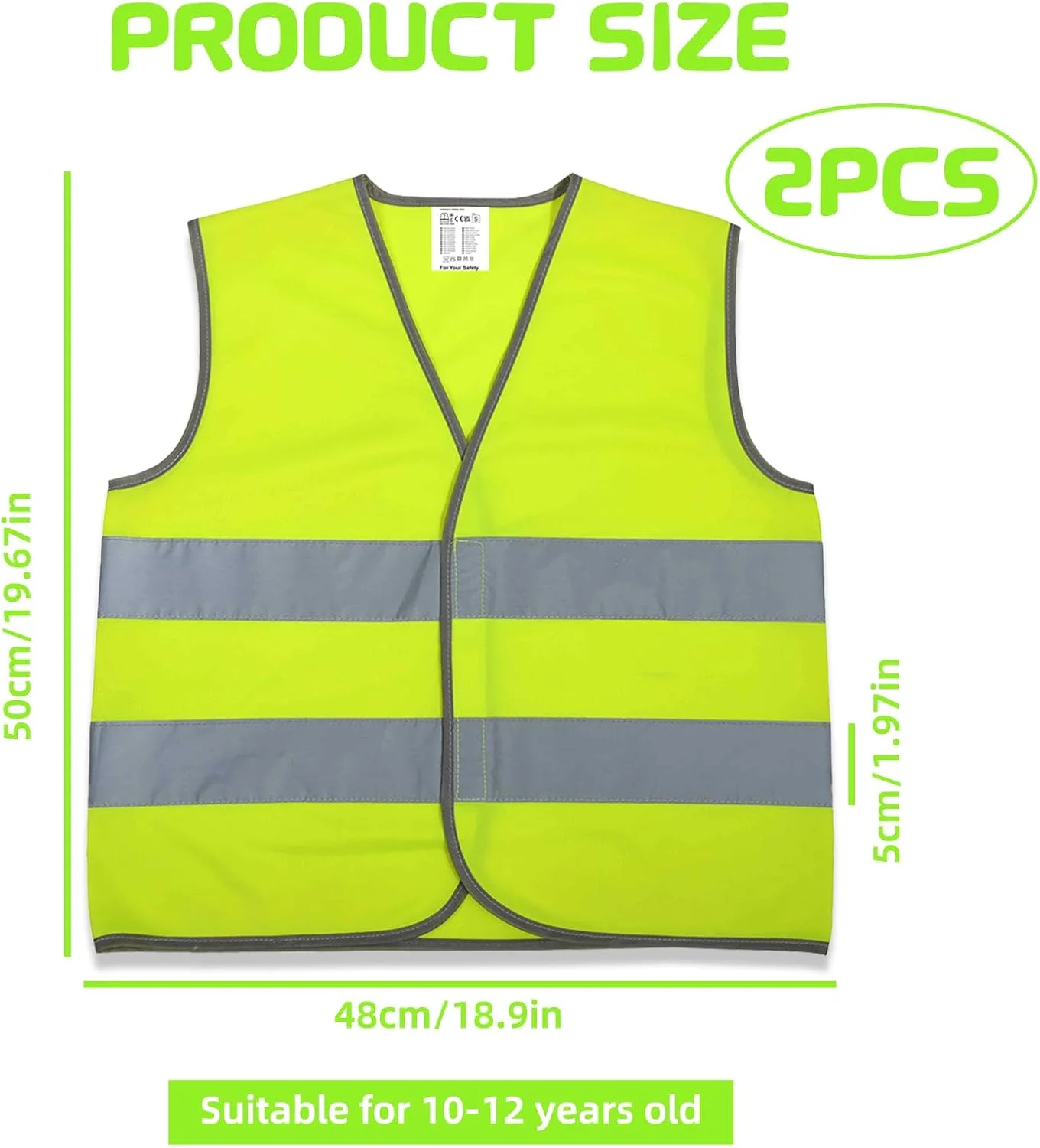 ست 2 عددی جلیقه ایمنی دید بالا، جلیقه های دید بالا برای کودکان، جلیقه دید بالا برای کودکان با نوارهای بازتابنده، جلیقه ایمنی مدرسه برای کودکان دختر و پسر، مناسب برای دوچرخه سواری شبانه، دویدن، رویدادهای عصرانه (L)