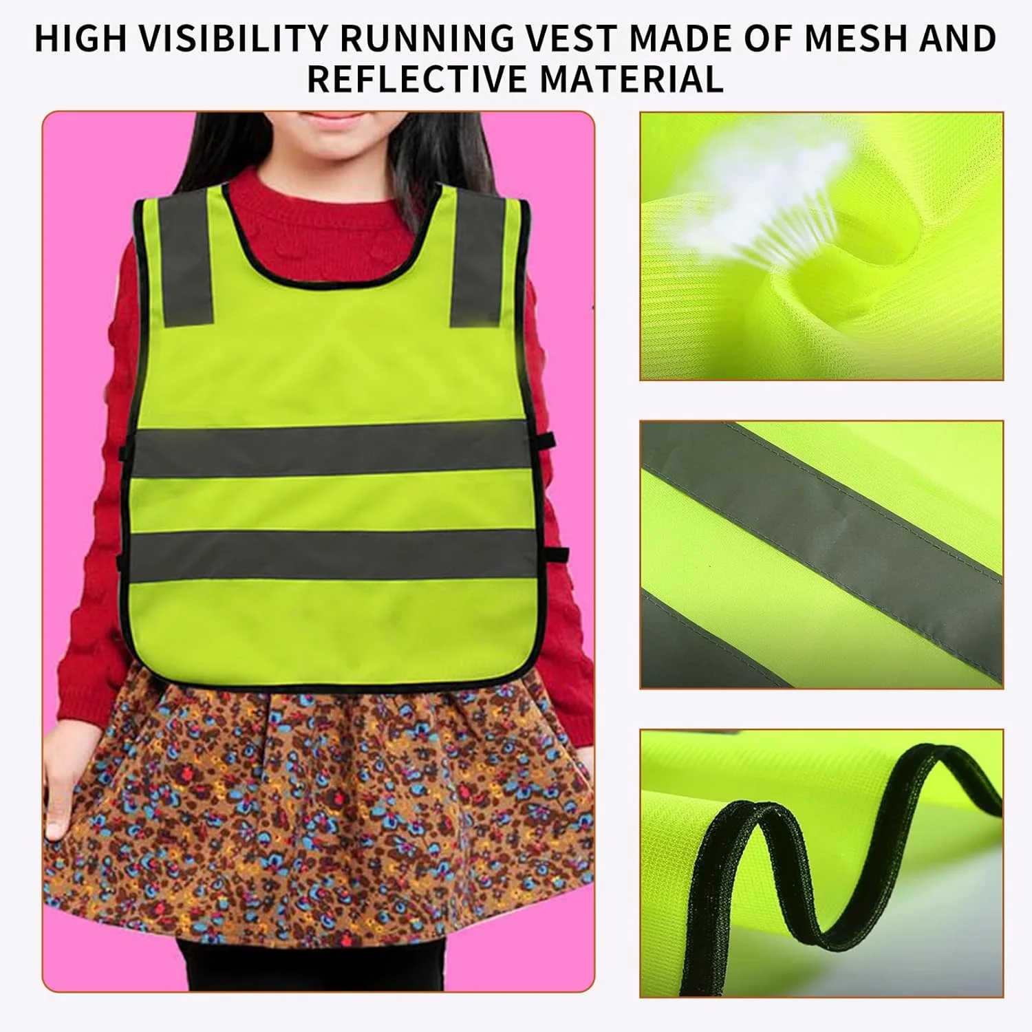 ست 2 عددی جلیقه دید بالا کودکانه، جلیقه های ایمنی بازتابنده دید بالا برای کودکان، جلیقه های نواری سبز فلورسنت، ژاکت های بازتابنده دید بالا، مناسب برای لباس رانندگی خانوادگی کودک نوپا