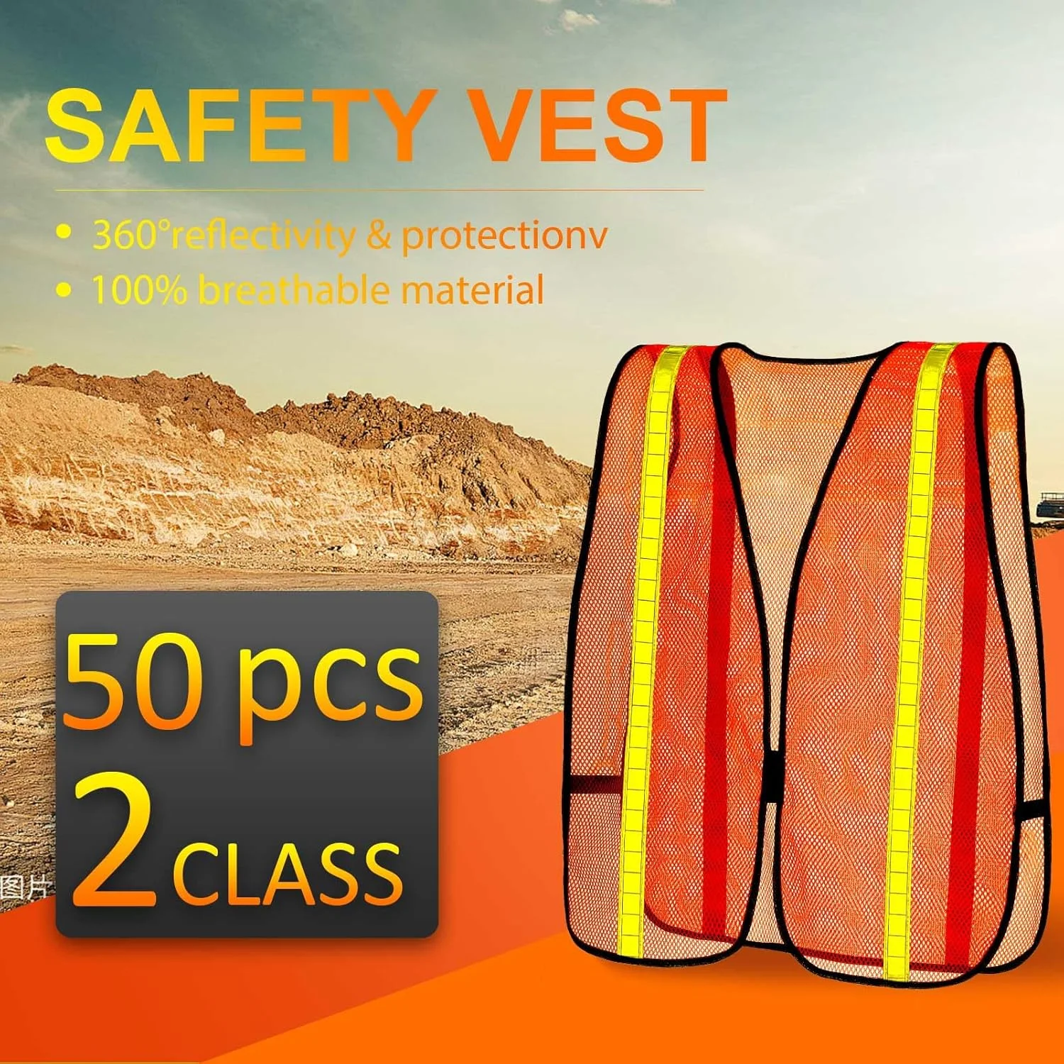 هایسندی 10 عدد جلیقه ایمنی بازتابنده دید بالا، جلیقه ساختمانی نوارهای توری نئون سایز یونیورسال برای مردان در فضای باز