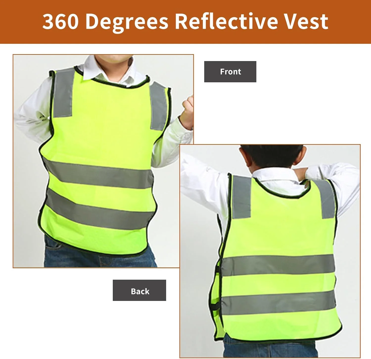 ست 2 عددی جلیقه دید بالا کودکانه، جلیقه های ایمنی بازتابنده دید بالا برای کودکان، جلیقه های نواری سبز فلورسنت، ژاکت های بازتابنده دید بالا، مناسب برای لباس رانندگی خانوادگی کودک نوپا