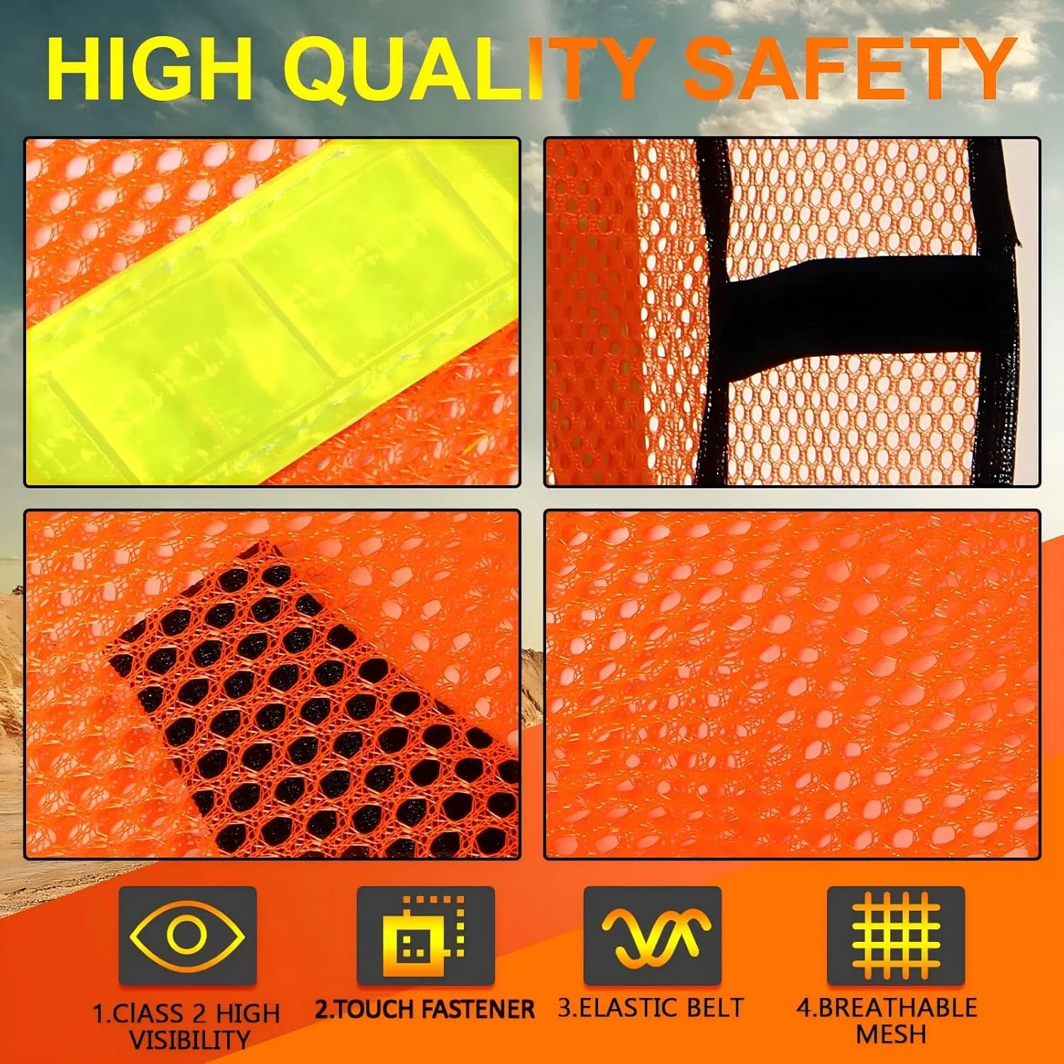 هایسندی 10 عدد جلیقه ایمنی بازتابنده دید بالا، جلیقه ساختمانی نوارهای توری نئون سایز یونیورسال برای مردان در فضای باز
