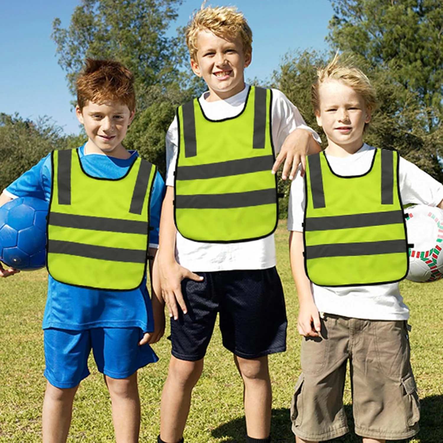 ست 2 عددی جلیقه دید بالا کودکانه، جلیقه های ایمنی بازتابنده دید بالا برای کودکان، جلیقه های نواری سبز فلورسنت، ژاکت های بازتابنده دید بالا، مناسب برای لباس رانندگی خانوادگی کودک نوپا