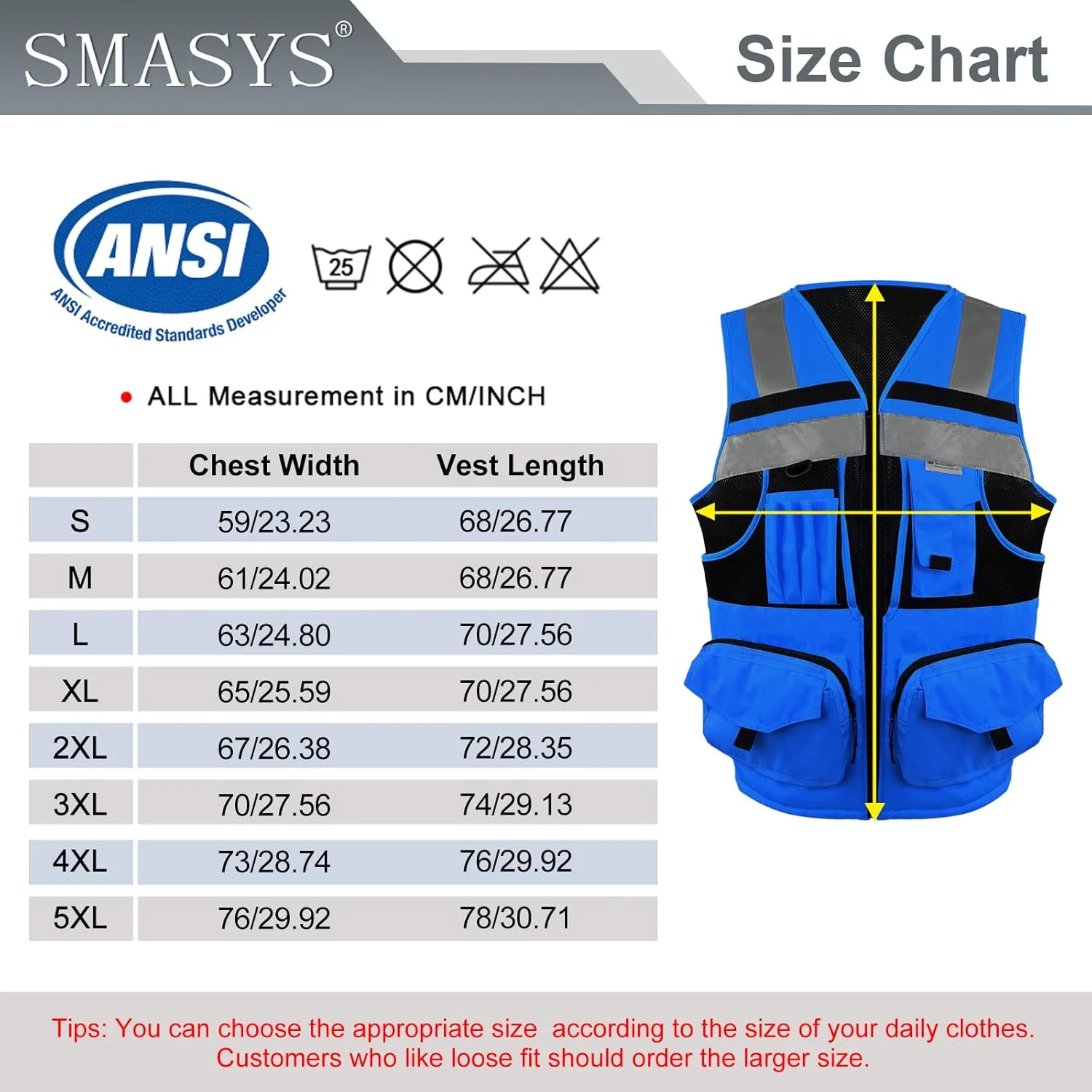 جلیقه ایمنی دید بالا SMASYS با نوار بازتابنده 3M، بافتنی و پارچه آکسفورد با جیب، لباس کار ساختمانی چند منظوره
