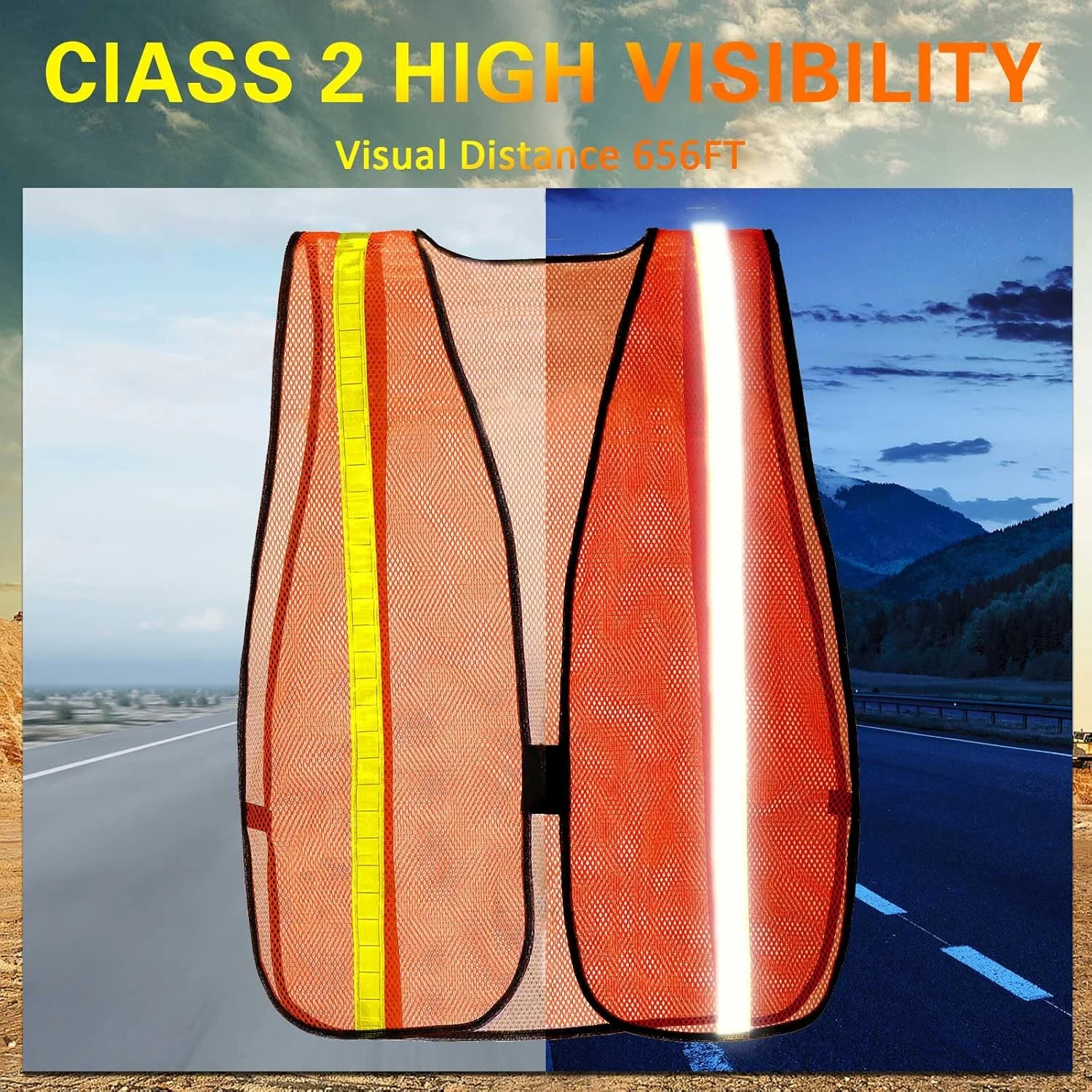 هایسندی 10 عدد جلیقه ایمنی بازتابنده دید بالا، جلیقه ساختمانی نوارهای توری نئون سایز یونیورسال برای مردان در فضای باز