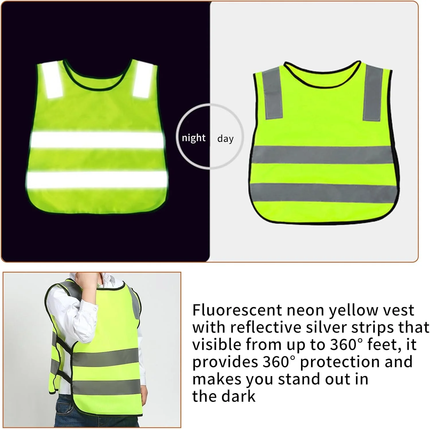 ست 2 عددی جلیقه دید بالا کودکانه، جلیقه های ایمنی بازتابنده دید بالا برای کودکان، جلیقه های نواری سبز فلورسنت، ژاکت های بازتابنده دید بالا، مناسب برای لباس رانندگی خانوادگی کودک نوپا