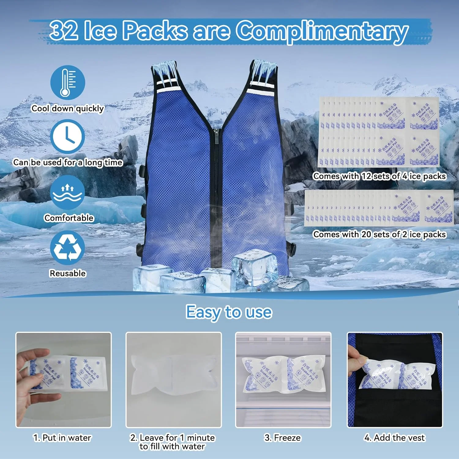 جلیقه خنک کننده مردانه و زنانه برای هوای گرم، جلیقه ایمنی خنک کننده / جلیقه سبک وزن مخصوص دویدن / جلیقه بازتابنده