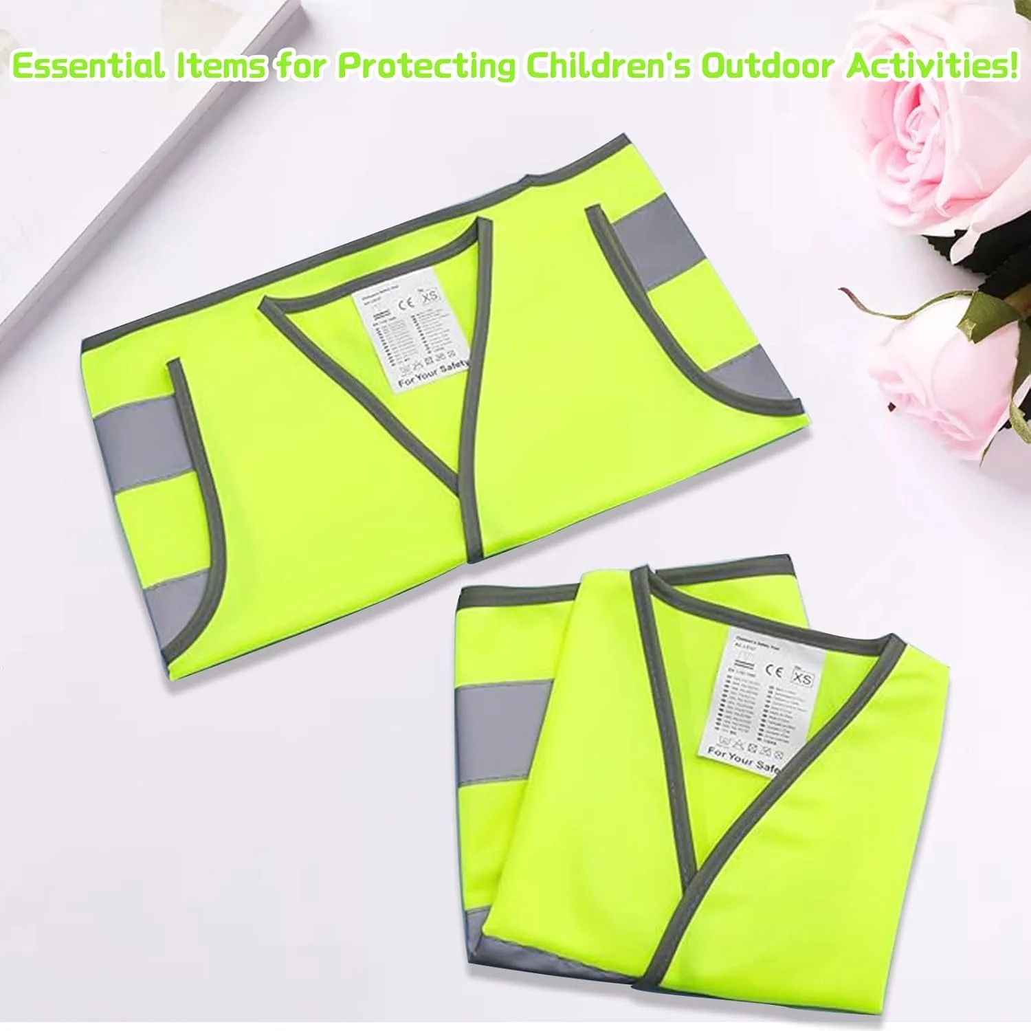 ست 2 عددی جلیقه ایمنی دید بالا، جلیقه های دید بالا برای کودکان، جلیقه دید بالا برای کودکان با نوارهای بازتابنده، جلیقه ایمنی مدرسه برای کودکان دختر و پسر، مناسب برای دوچرخه سواری شبانه، دویدن، رویدادهای عصرانه (L)