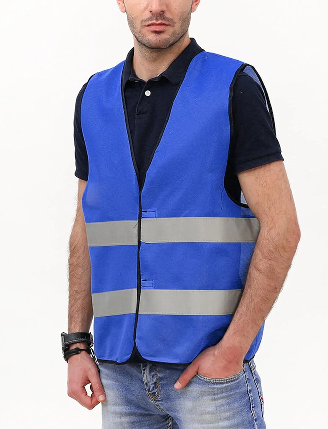 جلیقه ایمنی بازتابنده دید بالا مردانه و زنانه KEOYA، جلیقه توری ایمنی ساختمانی با رنگ روشن، مناسب ترافیک، 10 عددی / آبی خاکستری